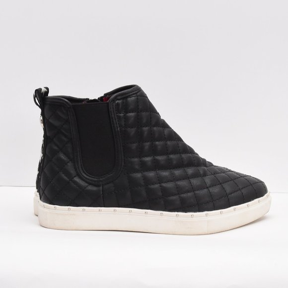 Steve Madden Black Quilted High Top Sneaker JQUEST Zip Closure Girls Size 4 - Picture 1 of 8